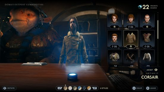 The Doma merchant has a variety of Star Wars Jedi Survivor Cal Kestis cosmetics for sale