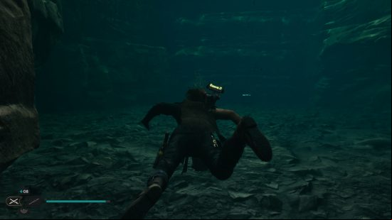 A man dives underwater to find the next of the Cal Kestis cosmetics