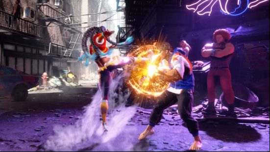 Street Fighter 6 Kimberly is using a Bushin Senpukyaku against Luke.