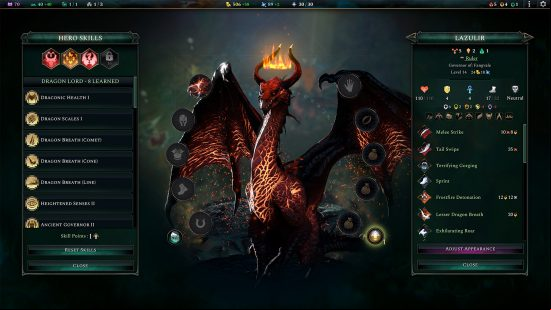 A black dragon with red, scales stands with fire in the background