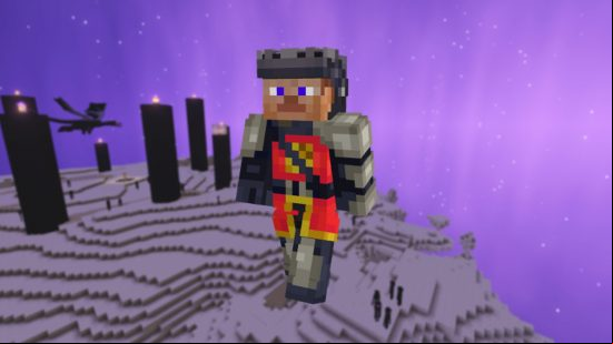 Best Minecraft skins: A smart Minecraft knight skin, bearing a suit of armor, an open helmet, and a red surcoat.