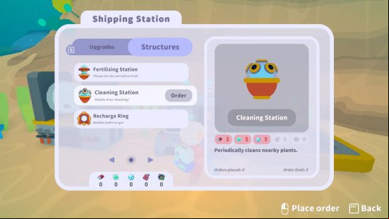 Loddlenaut has a shop interface where you can exchange recycled materials for handy upgrades and devices 