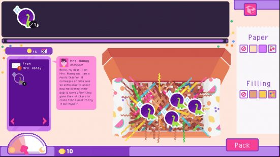 Sticky Business includes a packing section where you can fulfil orders and choose to wrap them in bright coloured paper with confetti