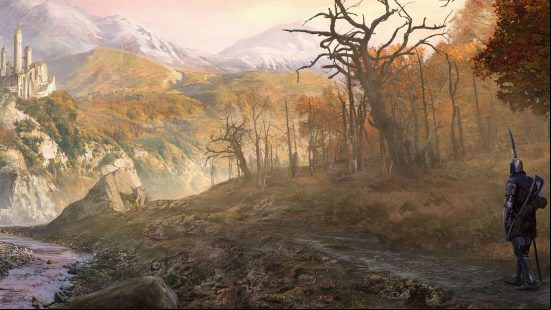 Baldur's Gate 3 lore: a misty field houses several bare trees and lush greenery