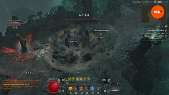 Diablo 4 pets - a Druid in bear form fights an elite monster called Damien Burntfist in a Nightmare Dungeon.