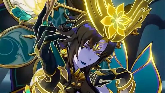 Phantylia the Undying, Lord Ravager of the Antimatter Legion and the major boss in the Honkai Star Rail 1.2 release date, rests her head lazily on her hand as she towers above the Trailblazers.