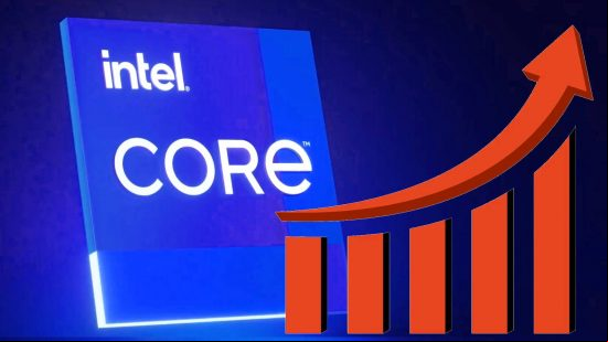 Intel 14th Gen release date: the Intel Core logo appears next to an upward bar chart against a dark blue background.
