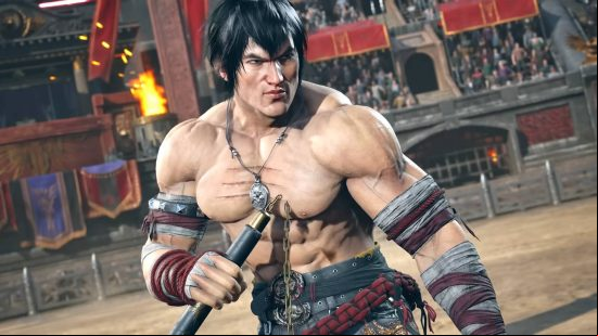 Tekken 8 tier list: Law stands in the middle of a colosseum, with a nunchuck in one hand.