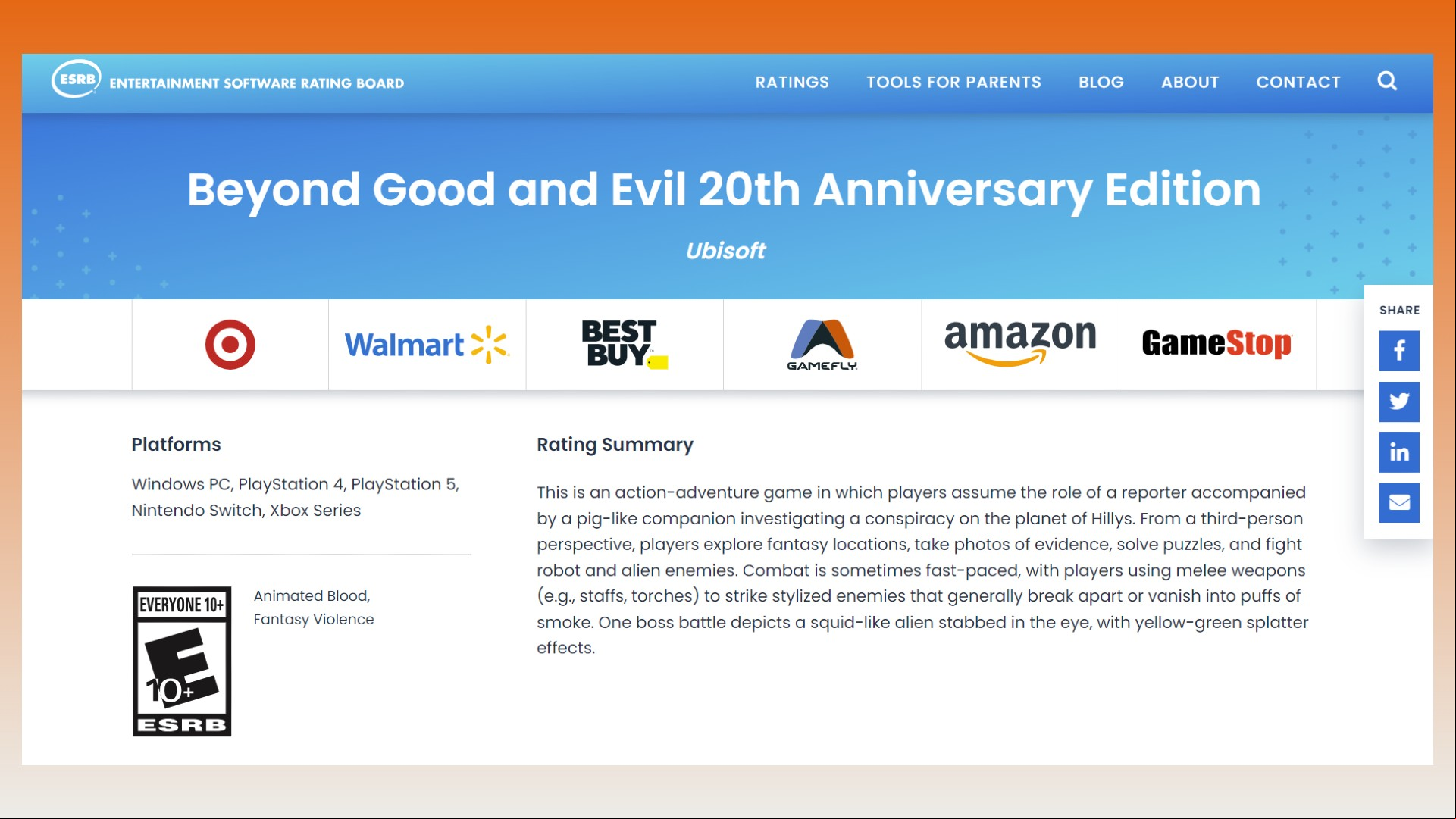 Beyond Good and Evil Remaster: A rating from the ESRB for Beyond Good and Evil 20th Anniversary Edition