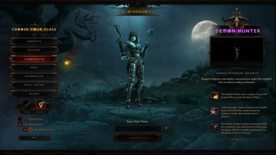 Diablo 3 Season 29 - Menu showing the new SSF (solo self-found) mode.