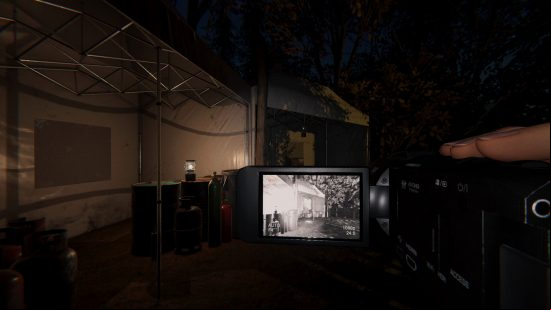 Phasmophobia Ascension update - A player looks at a black-and-white camera screen.