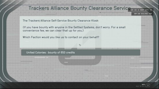 An example of how much it costs to remove Starfield bounty.