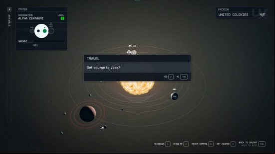 The 'set course' Starfield fast travel option.