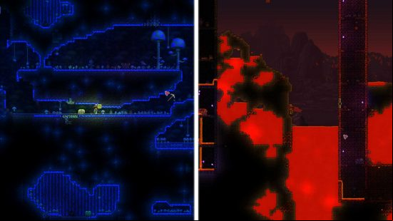 The Terraria map has underground biomes