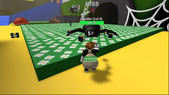 Bee Swarm Simulator codes: A Roblox man and his bees are trying to attack a spider.
