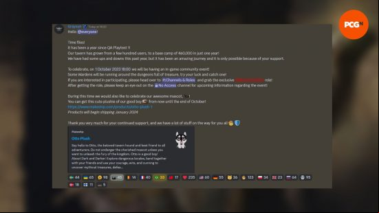 Dark and Darker anniversary event: a Discord message on the Dark and Darker server