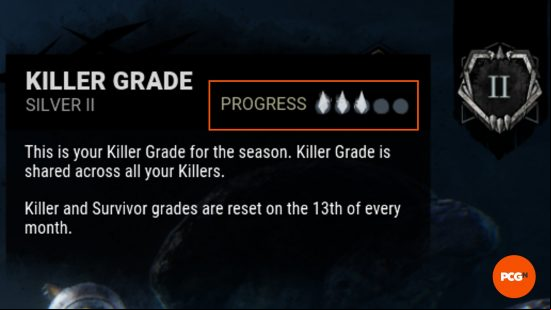 An image showing the players current DBD rank as well as the current Pips they have towards being promoted a grade.