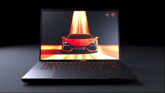 A head on image of the Razer Blade 16 Automibili Lamborghini edition