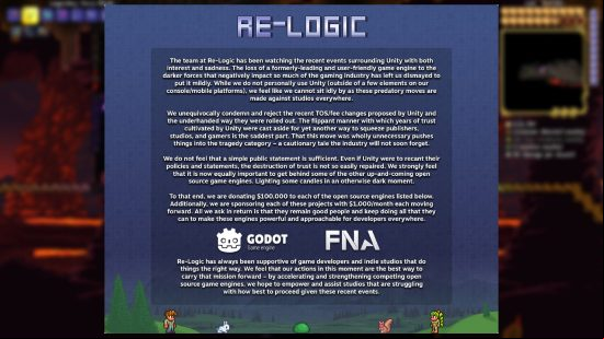 Terraria developer Re-Logic responds to Unity runtime fee controversy - full statement via https://twitter.com/Terraria_Logic/status/1704227519027651016