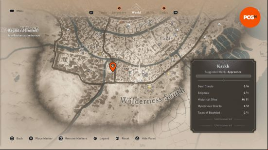 One of the six AC Mirage Lost Books shown on the map as an orange pin.
