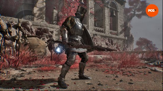 The lampbearer is holding the Bloodlust short sword, one of the best Lords of the Fallen weapons.