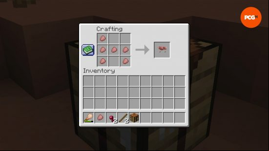 The crafting recipe for wolf armor, made with scutes dropped from Minecraft armadillo.
