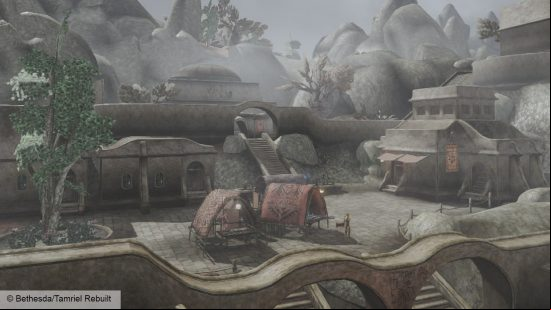 Morrowind Tamriel Rebuilt Andaram: a settlement build into the steps and surroundings of some sort of temple