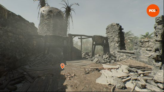 AC Mirage enigmas: a pile of buried treasure amidst charred remains.