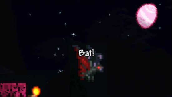 Terraria 1.4.5 update - A vampire, having transformed into a bat, exclaims, "Bat!"