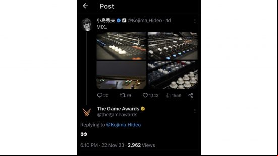 A Tweet from The Game Awards with the 'eyes' emoji