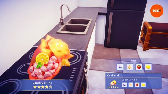 A Conch-Ceviche, one of the Dreamlight Valley Eternity Isle recipes.