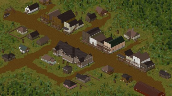 Project Zomboid build 42 Wild West town - A street lined with buildings in an Old Western style.