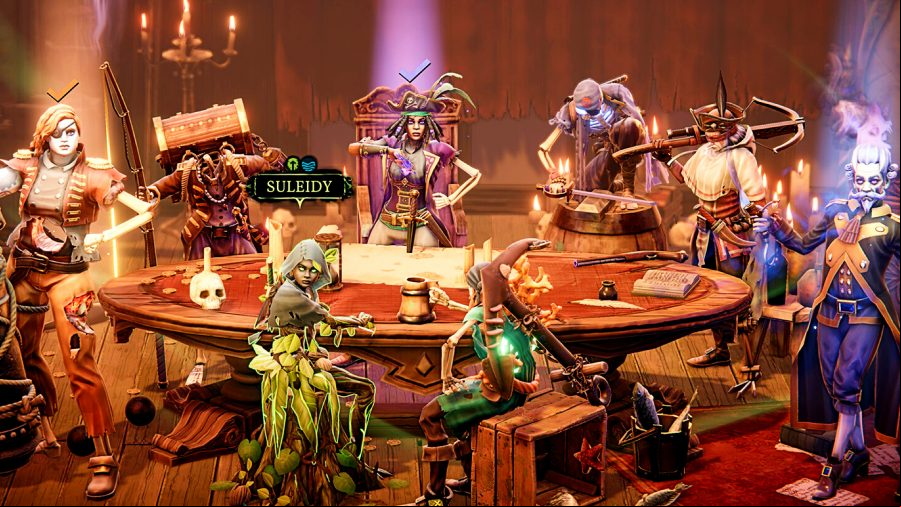 Shadow Gambit: The Cursed Crew - A party of supernatural pirates sit around a large, round table.
