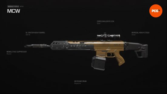 The best Warzone MCW loadout, including the attachment names, on a black background.