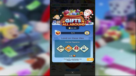 The Gifts All Around rewards screen in Monopoly Go.