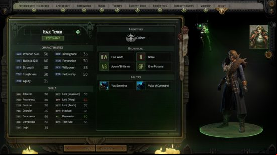 rogue trader officer character creation rogue trader officer best character creation characteristics and skills