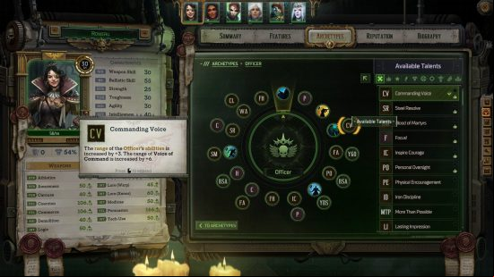 selecting officer talents from a list in rogue trader