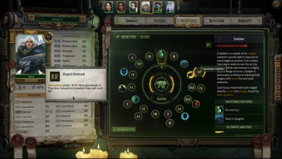 selecting soldier talents from a list in rogue trader