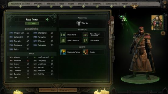 rogue trader warrior best charactistics in character creation
