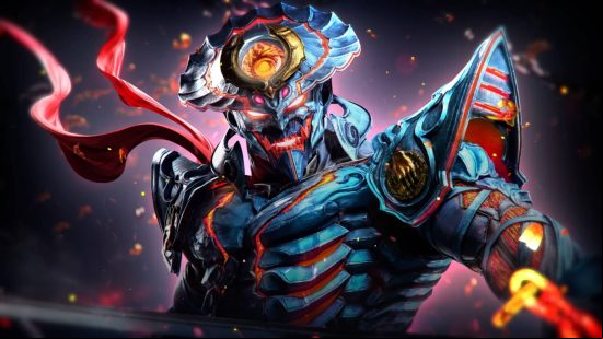 One of the more bizarre Tekken 8 characters is Yoshimitsu - a cyber-ninja wearing a blue full-body suit of armor.