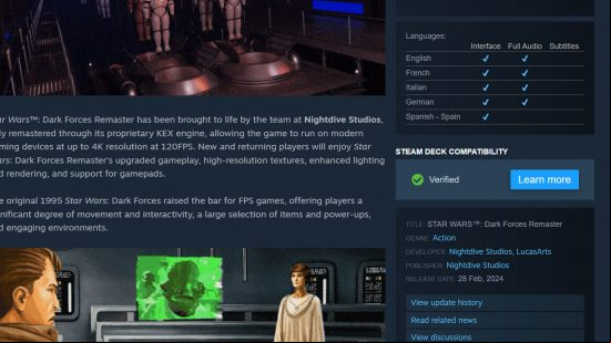 Dark Forces Steam Deck verified 