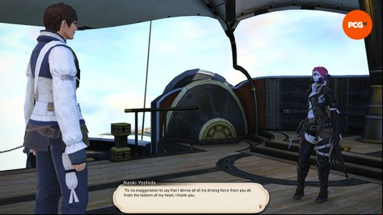 FF14 director Naoki Yoshida appears in game, saying "'Tis no exaggeration to say that I derive all of my driving force from you all. From the bottom of my heart, I thank you."
