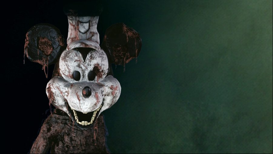 A horror version of Steamboat Willie covered in splashes of blood, and the main antagonist from Infestation Origins.