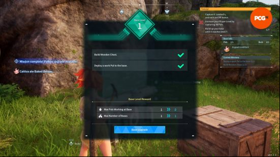 The Palbox showing the requirements to upgrade the Palworld base level.