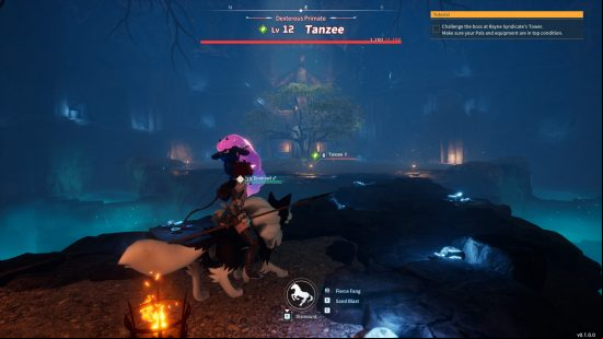 a tanzee dungeon boss in the distance in palworld