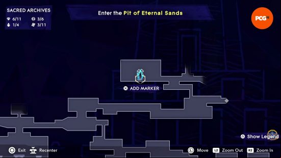 The map of Mount Qaf depicting the position of the Prince of Persia The Lost Crown Mystery Chest in the Temple of Knowledge.