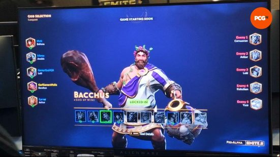 Bacchus, seen from the God select screen during our Smite 2 preview, with all new UI.