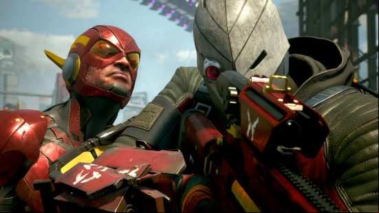 Flash taunting Deadshot during the Suicide Squad Kill the Justice League preview.