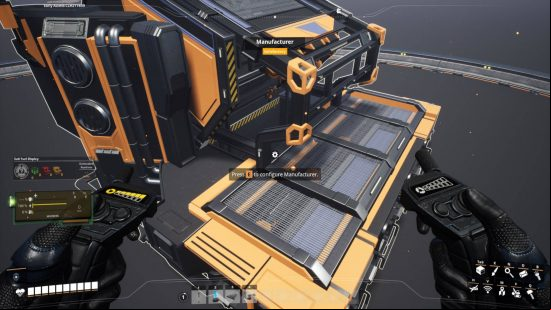 Best Satisfactory mods: The TFIT mod showing a tooltip as the player hovers their reticule over a manufacturer. 