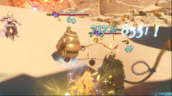 Fighting a pair of Goldslimes in Granblue Fantasy Relink.